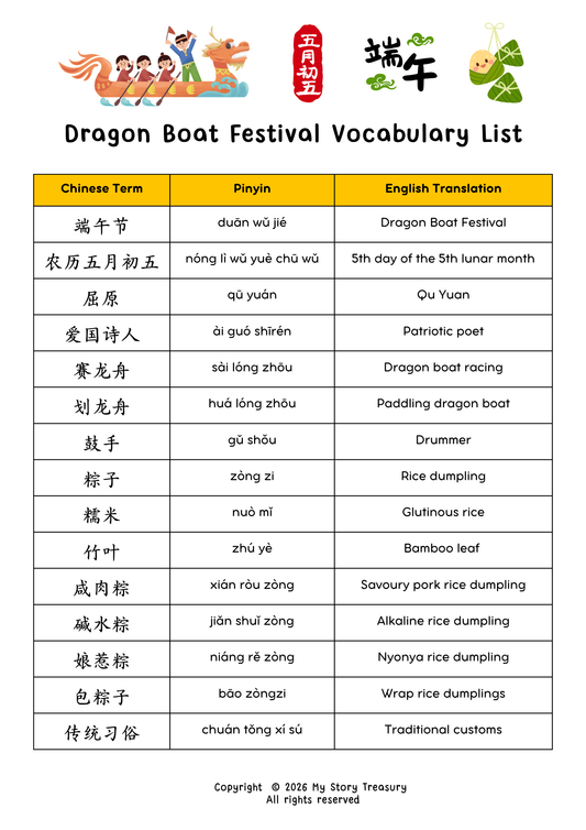 Digital Download - Dragon Boat Festival Vocabulary List